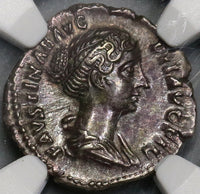 145 NGC AU Faustina Jr Roman Empire Denarius Venus Dolphin (19033103C)