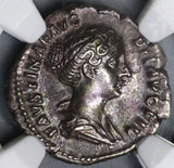 145 NGC AU Faustina Jr Roman Empire Denarius Venus Dolphin (19033103C)