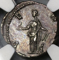 145 NGC AU Faustina Jr Roman Empire Denarius Venus Dolphin (19033103C)