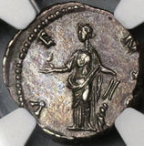 145 NGC AU Faustina Jr Roman Empire Denarius Venus Dolphin (19033103C)