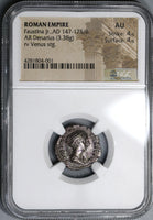 145 NGC AU Faustina Jr Roman Empire Denarius Venus Dolphin (19033103C)