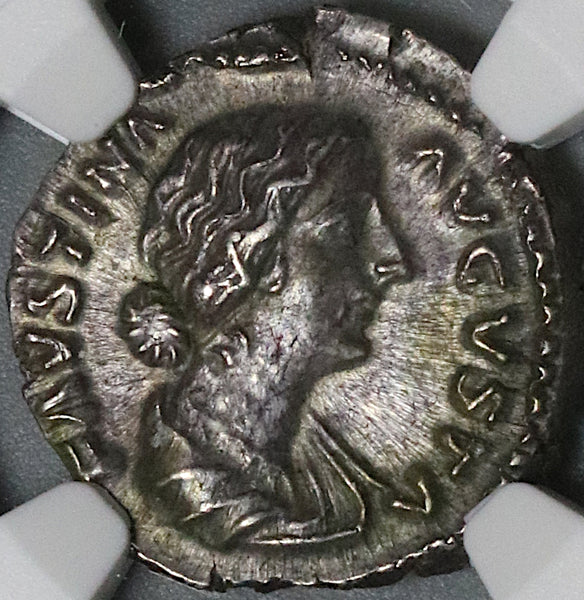 161 NGC Ch AU Faustina Jr Roman Empire Denarius Rare Venus Augustae Marcus Auelius 5/5 (22031702C)