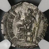 161 NGC Ch AU Faustina Jr Roman Empire Denarius Rare Venus Augustae Marcus Auelius 5/5 (22031702C)