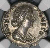 161 NGC Ch AU Faustina Jr Roman Empire Denarius Marcus Aurelius Vesta (21092102C)