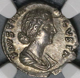 161 NGC Ch AU Faustina Jr Roman Empire Denarius Marcus Aurelius Vesta (21092102C)