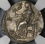 161 NGC Ch AU Faustina Jr Roman Empire Denarius Marcus Aurelius Vesta (21092102C)