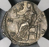 161 NGC Ch AU Faustina Jr Roman Empire Denarius Marcus Aurelius Vesta (21092102C)