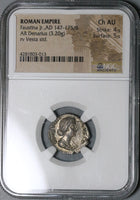 161 NGC Ch AU Faustina Jr Roman Empire Denarius Marcus Aurelius Vesta (21092102C)