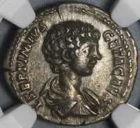 198 NGC XF Geta Roman Empire Denarius Caesar Dynasty Pedigree (21070903C)