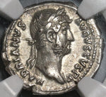 134/8 NGC Ch XF Hadrian Roman Empire Denarius Minerva Shield 5/5 5/5 (20052806CZ)
