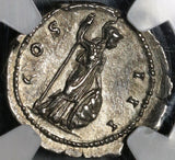 134/8 NGC Ch XF Hadrian Roman Empire Denarius Minerva Shield 5/5 5/5 (20052806CZ)