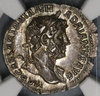 119 Hadrian NGC AU Roman Empire Denarius Clementia Lustrous 4/5 5/5 (19032014C)