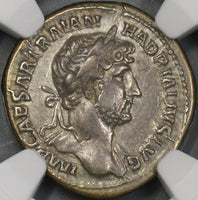 121 NGC XF Hadrian Roman Empire Denarius Emperor Coin Donation Scene (18102802C)