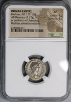 121 NGC XF Hadrian Roman Empire Denarius Emperor Coin Donation Scene (18102802C)