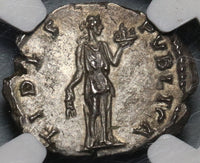 134 NGC MS Hadrian Denarius Roman Empire Fides Fruit Mint State Ancient (20111703C)