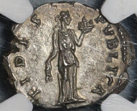 134 NGC MS Hadrian Denarius Roman Empire Fides Fruit Mint State Ancient (20111703C)