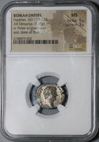 134 NGC MS Hadrian Denarius Roman Empire Fides Fruit Mint State Ancient (20111703C)