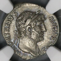 125 NGC Ch XF Hadrian Roman Empire Denarius Hercules Club Shield 5/5 5/5 (21091501C)