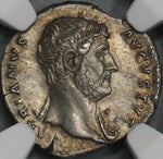 132 NGC AU Hadrian Denarius Roman Empire Indulgentia Fine Style Pedigree (19010403C)