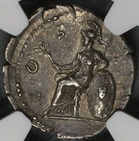 125 NGC AU Hadrian Roman Empire Denarius Roma Medusa Unpublished (21091502C)