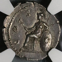 125 NGC AU Hadrian Roman Empire Denarius Roma Medusa Unpublished (21091502C)