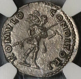 136 NGC MS Hadrian Denarius Roman Empire Romulus Trophy Mint State (22021401C)