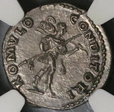 136 NGC MS Hadrian Denarius Roman Empire Romulus Trophy Mint State (22021401C)