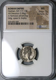 136 NGC MS Hadrian Denarius Roman Empire Romulus Trophy Mint State (22021401C)