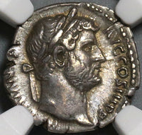 134 NGC XF Hadrian Roman Empire Denarius Victory Legion Military (20112201C)