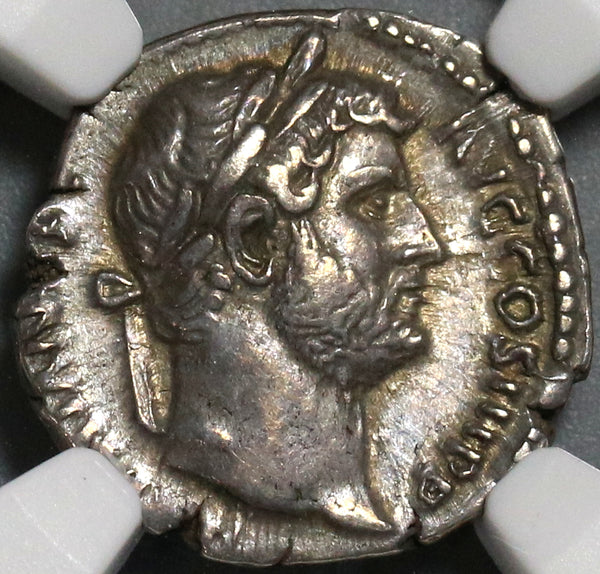 134 NGC XF Hadrian Roman Empire Denarius Victory Legion Military (20112201C)
