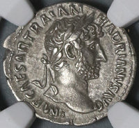 119 NGC AU Hadrian Augustus Denarius Roman Empire Victory Military Trophy (21041701C)