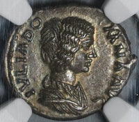 193 NGC AU Julia Domna Denarius Roman Empire Emesa Fortuna Pedigree (21020605C)