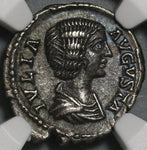 196 NGC XF Julia Domna Denarius Roman Empire Juno Peacock (21060601C)