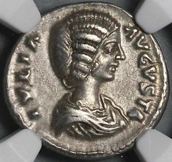 196 NGC XF Julia Domna Denarius Roman Empire Vesta Laodicea Pedigree (22030702C)