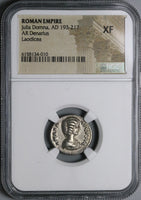 196 NGC XF Julia Domna Denarius Roman Empire Vesta Laodicea Pedigree (22030702C)