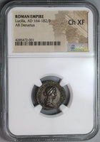 164 NGC Ch XF Lucilla Roman Empire Denarius Concordia Lucius Verus (19093003C)