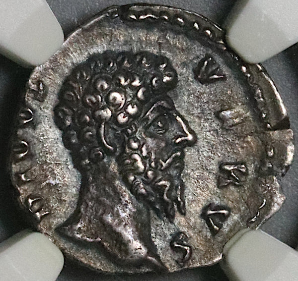 169 NGC Ch XF Lucius Verus Roman Empire Posthumous Eagle Denarius Aurelius (22031605C)