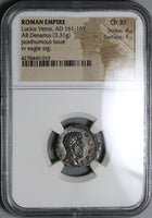169 NGC Ch XF Lucius Verus Roman Empire Posthumous Eagle Denarius Aurelius (22031605C)