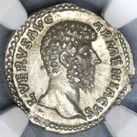 163 Lucius Verus NGC MS Roman Empire Denarius Mars Mint State Ancient Coin (19060903C)