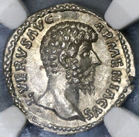 163 Lucius Verus NGC MS Roman Empire Denarius Mars Mint State Ancient Coin (19060903C)