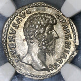 163 Lucius Verus NGC MS Roman Empire Denarius Mars Mint State Ancient Coin (19060903C)