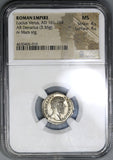 163 Lucius Verus NGC MS Roman Empire Denarius Mars Mint State Ancient Coin (19060903C)