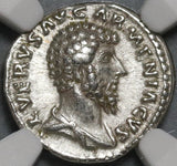 163 NGC XF Lucius Verus Roman Empire Denarius Mars Unlisted Portrait (20083002C)