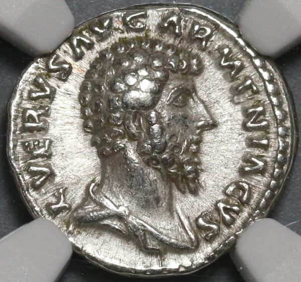 163 NGC XF Lucius Verus Roman Empire Denarius Mars Unlisted Portrait (20083002C)