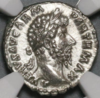 166 NGC Ch AU Lucius Verus Roman Empire Denarius Pax Peace (20050504C)