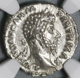 166 NGC Ch AU Lucius Verus Roman Empire Denarius Pax Peace (20050504C)