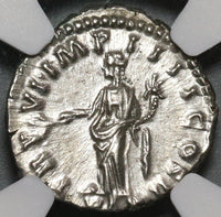 166 NGC Ch AU Lucius Verus Roman Empire Denarius Pax Peace (20050504C)