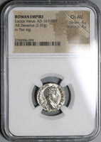166 NGC Ch AU Lucius Verus Roman Empire Denarius Pax Peace (20050504C)