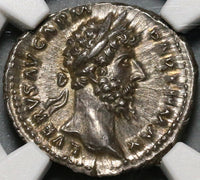 167 NGC Ch AU Lucius Verus Roman Empire Denarius Victory Marcus (20092604C)