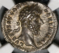 167 NGC Ch AU Lucius Verus Roman Empire Denarius Victory Marcus (20092604C)